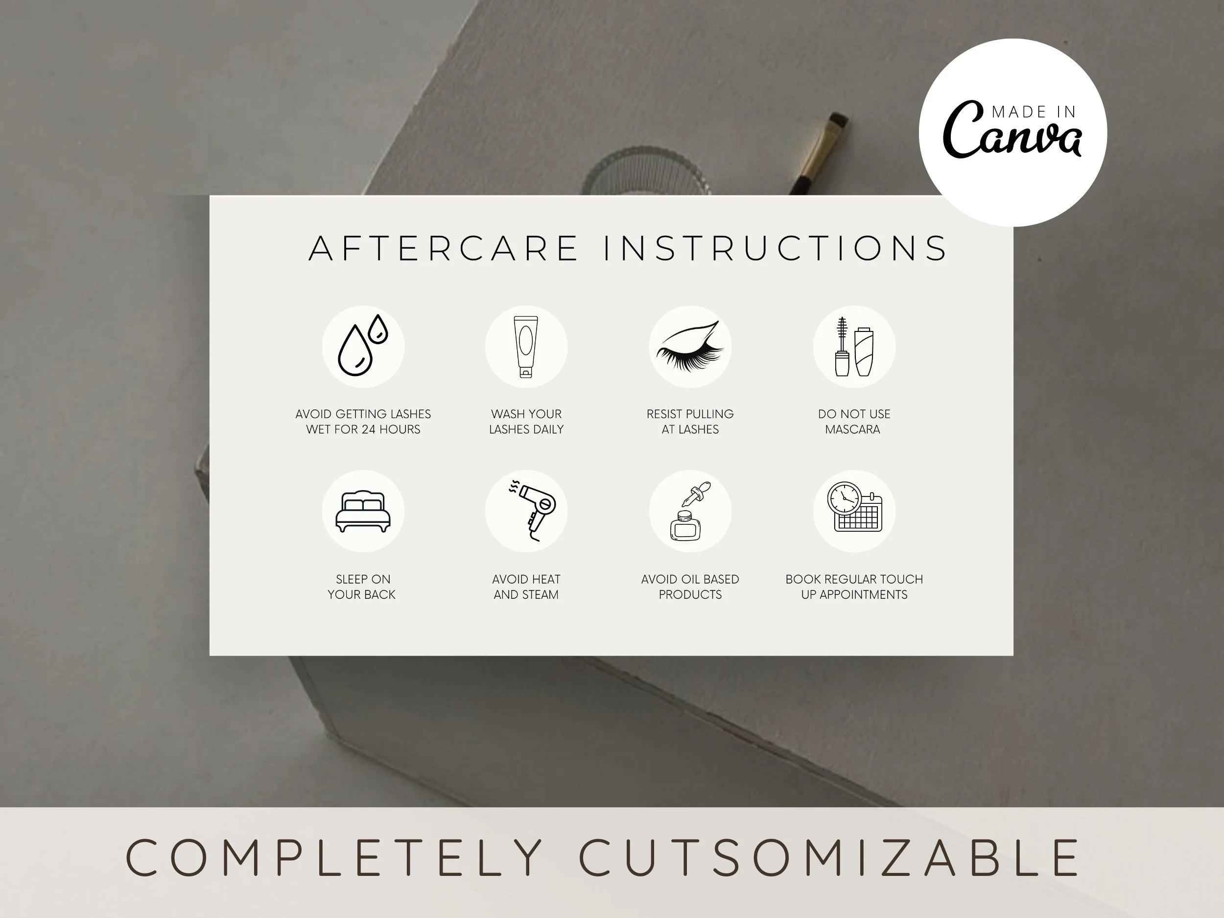 Lash Aftercare Card Canva Template - Un-Stripped